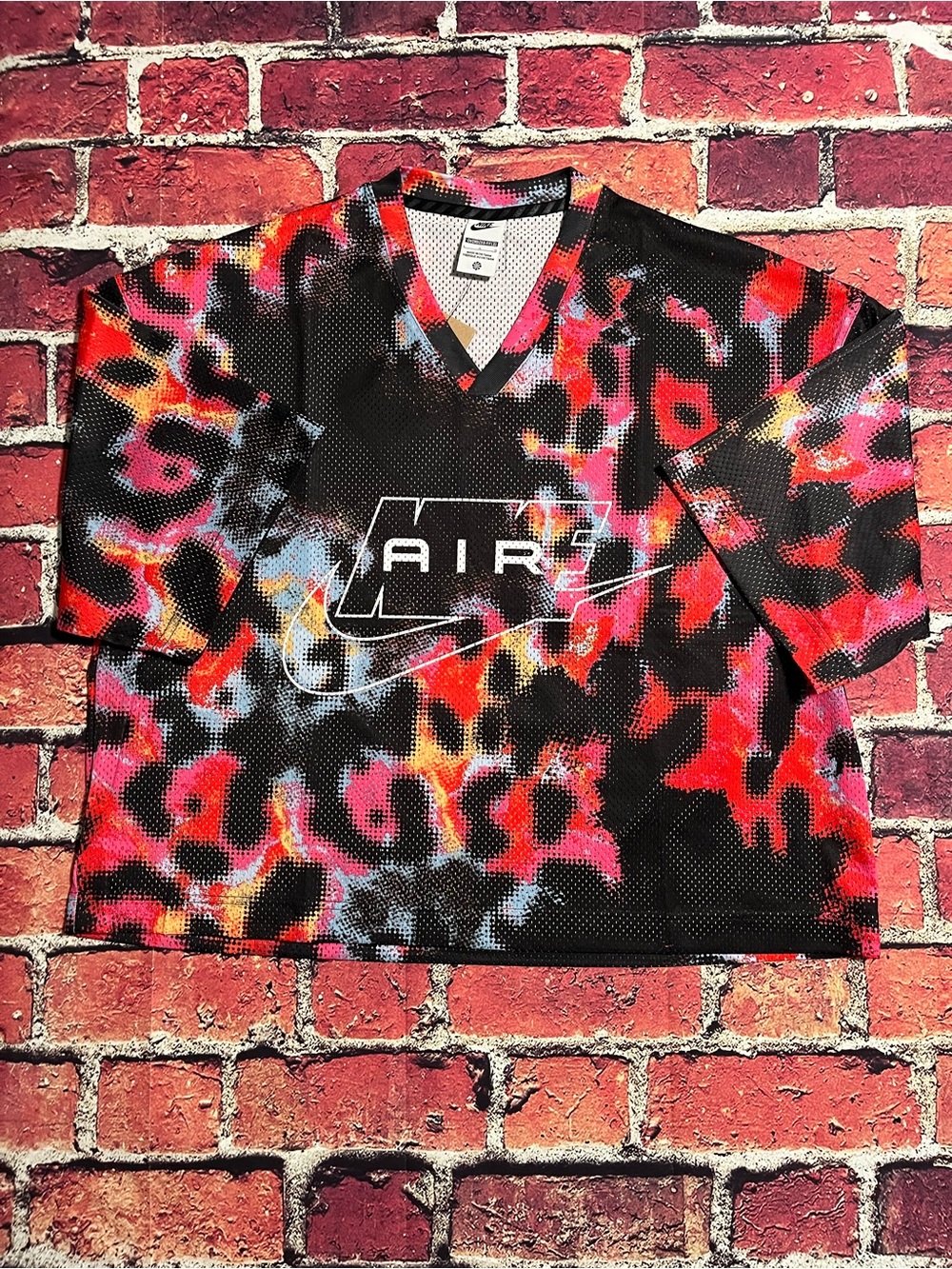 Nike Multicolor Mesh V-Neck AIR Graphic Top - Black Red Pink